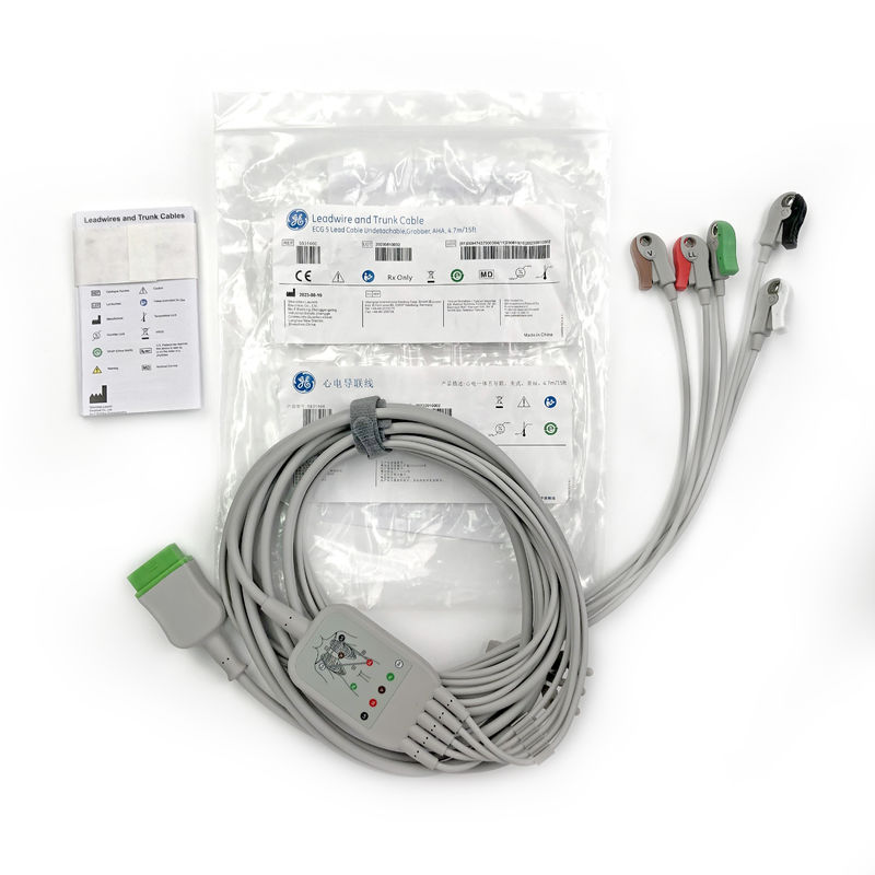 5831400 Włókno i przewód elektryczny EKG 5 Przewód elektryczny nieodłączalny, GRABBER, AHA4.7M/15 FT
